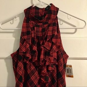 NWT Intl Concepts Plaid High Collar Band Hem